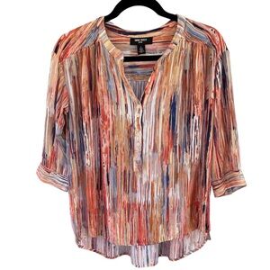Nine West Jeans Top Womens Small Short Artsy Stripe High Low Roll Tab Sl…